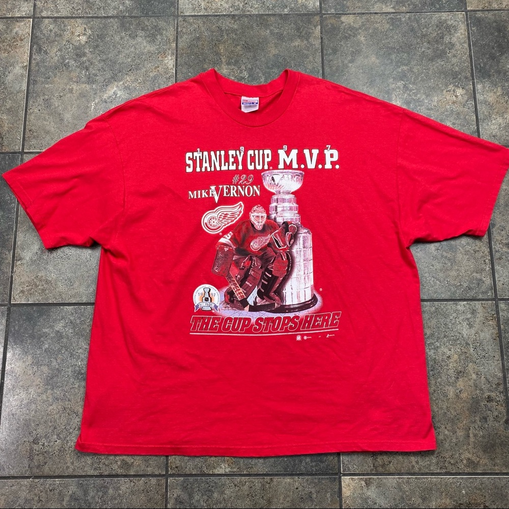 VTG 1997 NHL Detroit Red Wings Hockey Mike Vernon #29 S/S T-Shirt Size 3XL